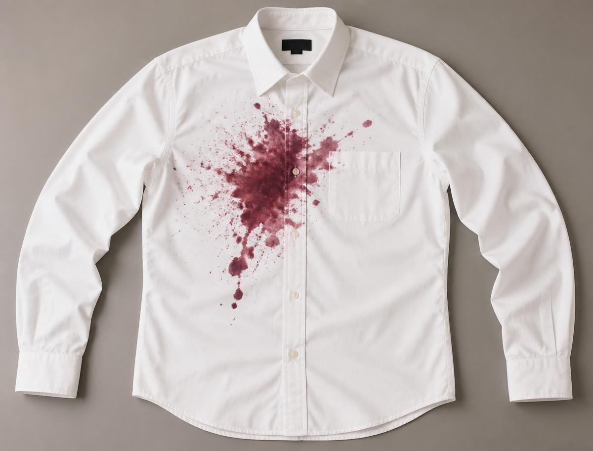 Red wine on a cotton shirt before cleaning